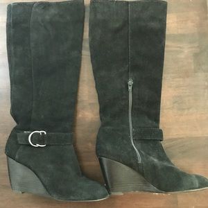 BCBG tall black suede wedge boot